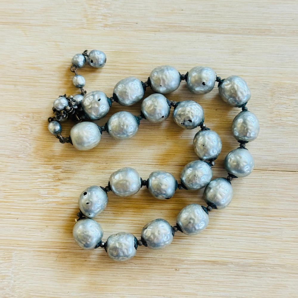 Miriam Haskell Baroque Pearl Signed Necklace VTG Statement Beaded Art Deco Gray